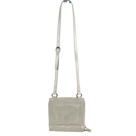 Tignanello Metallic Pebble Leather Snap Zippered Pockets Crossbody Purse Bag - Picture 4 of 11